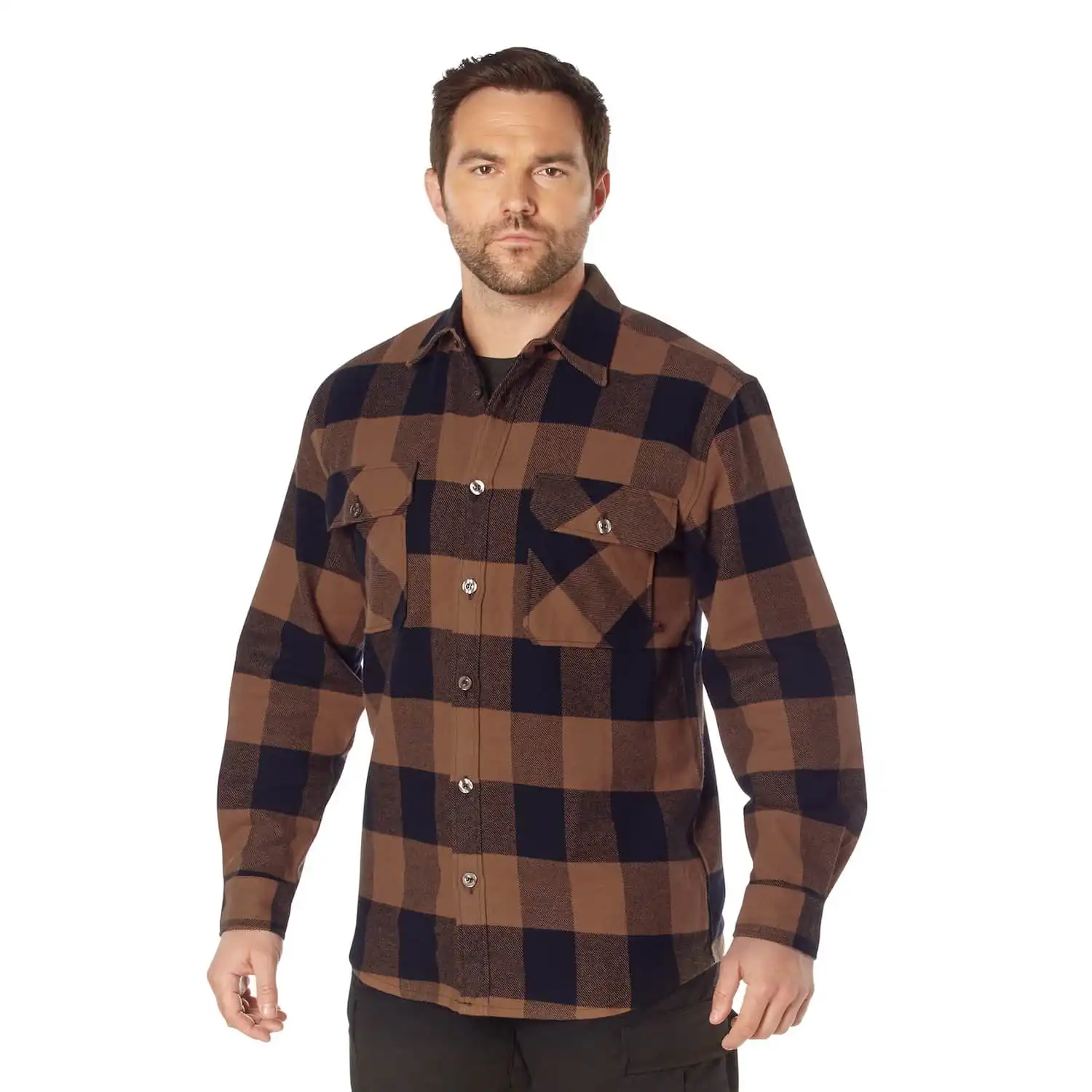 Alternative view of Heavyweight Brown Buffalo Plaid Flannel Shirt