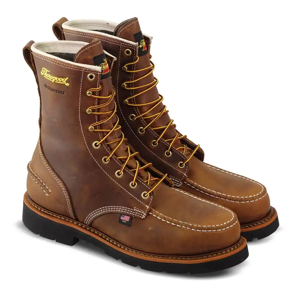 Thorogood 1957 Series 8-inch Crazy Horse Waterproof Moc Toe Black 90-Degree Sole U.S. Made Men's Work Boot - 814-3890
