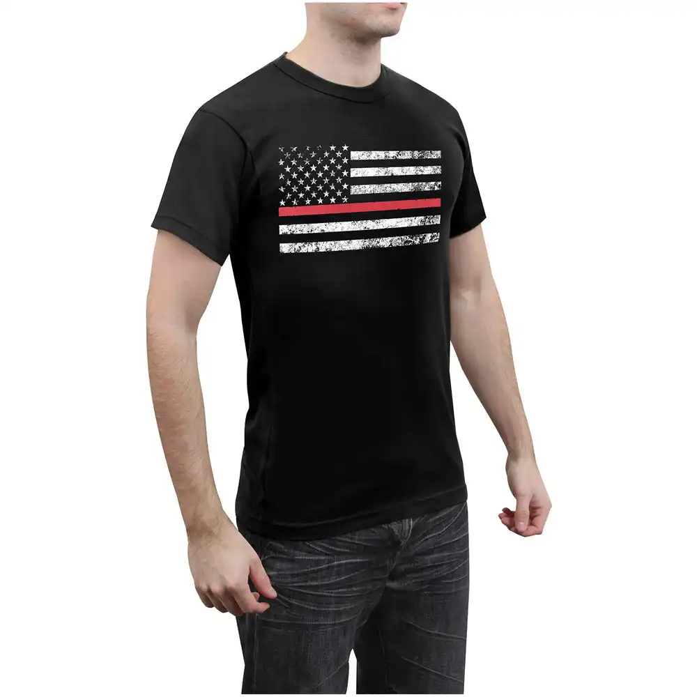 Alternative view of Thin Red Line American Flag Firefighter T-Shirt