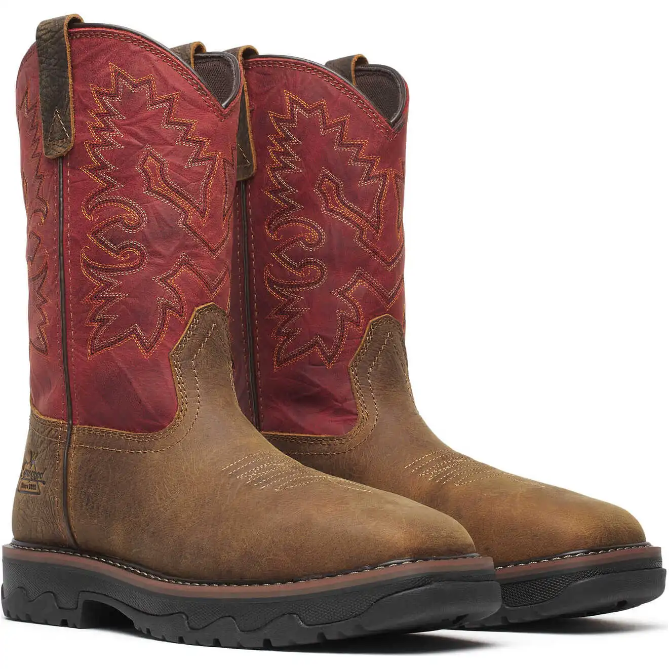 Thorogood Buffalo Ridge Wellington 11-inch Brown/Scarlet Waterproof Nano Safety Toe Square Toe Western Men's Work Boot - 804-4341