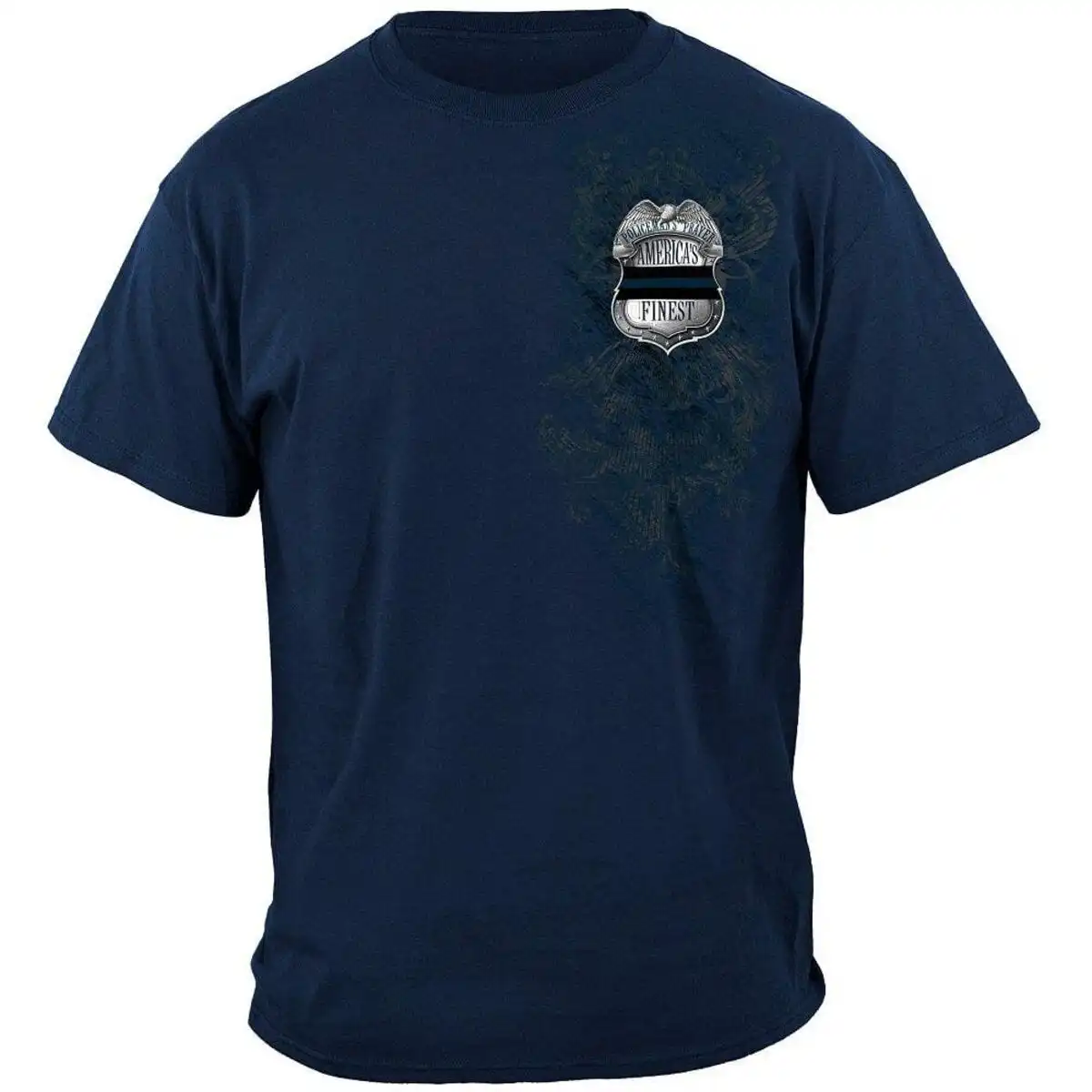 Alternative view of Policeman's Chrome Badge and Policeman's Prayer Blue T-Shirt
